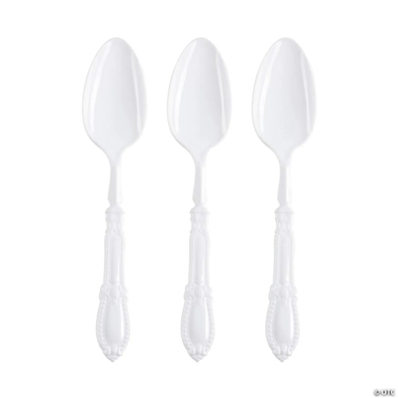 White Baroque Disposable Plastic Dinner Spoons - 480 Spoons | USA Decoration®