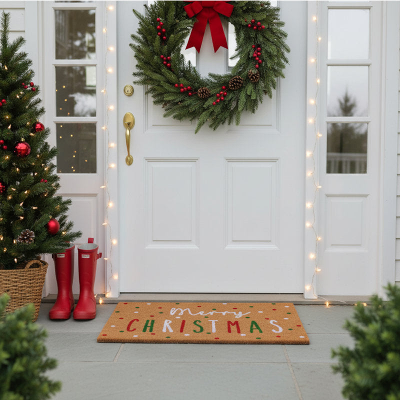 White Festive Merry Christmas Doormat,24"x36"
