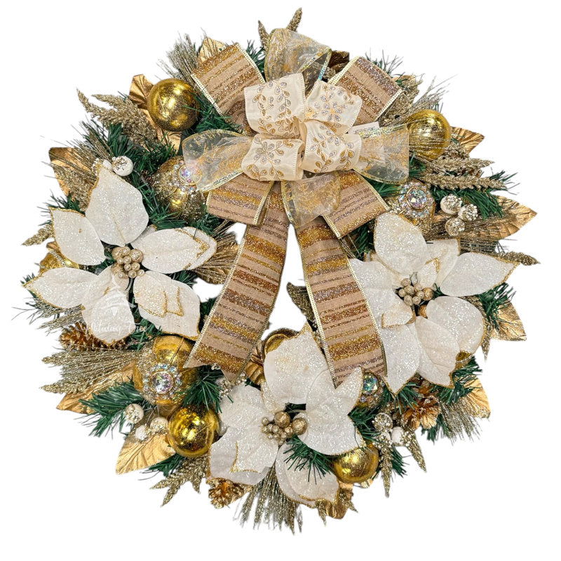 Poinsettia Christmas Wreath displayed on a front door