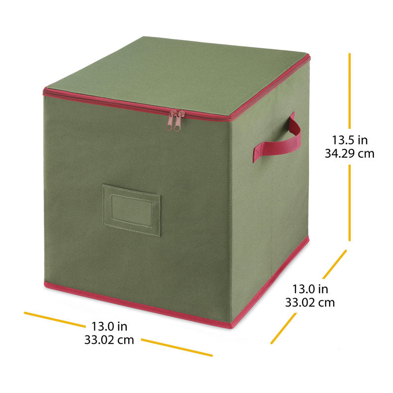 Whitmor 64 Section Christmas Ornament Box with Identification Label, Green with Red Trim