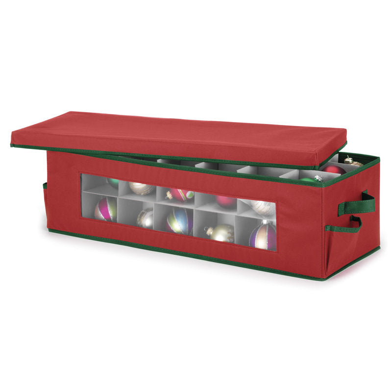 Whitmor Ornament Storage Box 42 Compartments with Outer Pocket for Ornament Hooks - Red & Green