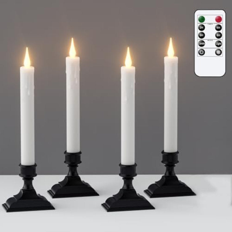 Window Candles Battery Operated With Timer, Flameless Taper Candles, Black LED Window Taper Candlesticks Remote, 4 Pack Flameless Candlesticks With Suction Cups For Halloween Christmas DÃ©cor