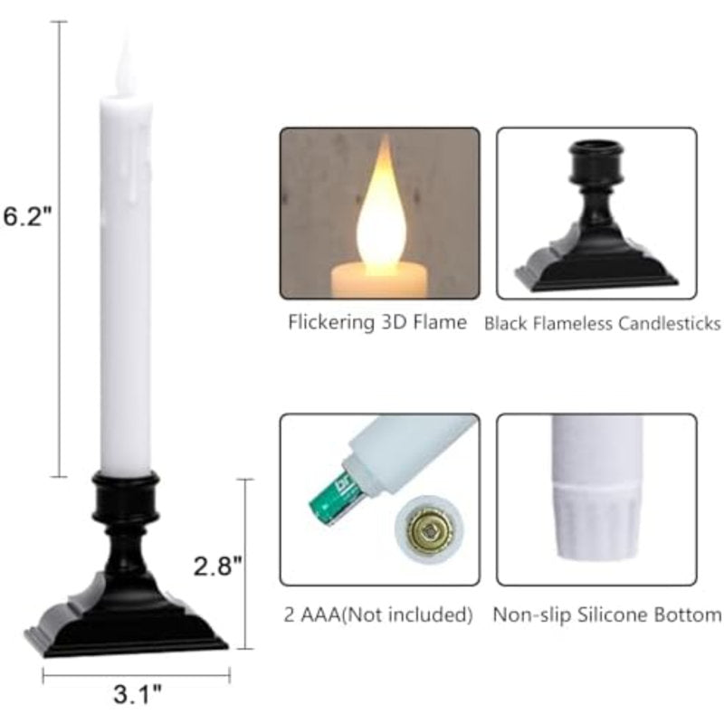 Window Candles Battery Operated With Timer, Flameless Taper Candles, Black LED Window Taper Candlesticks Remote, 4 Pack Flameless Candlesticks With Suction Cups For Halloween Christmas DÃ©cor