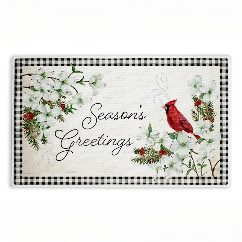 Winter Cardinals & Dogwood Printed Plush Bath Mat and Bath Rug, design by Danielle Murray, 18"x30"