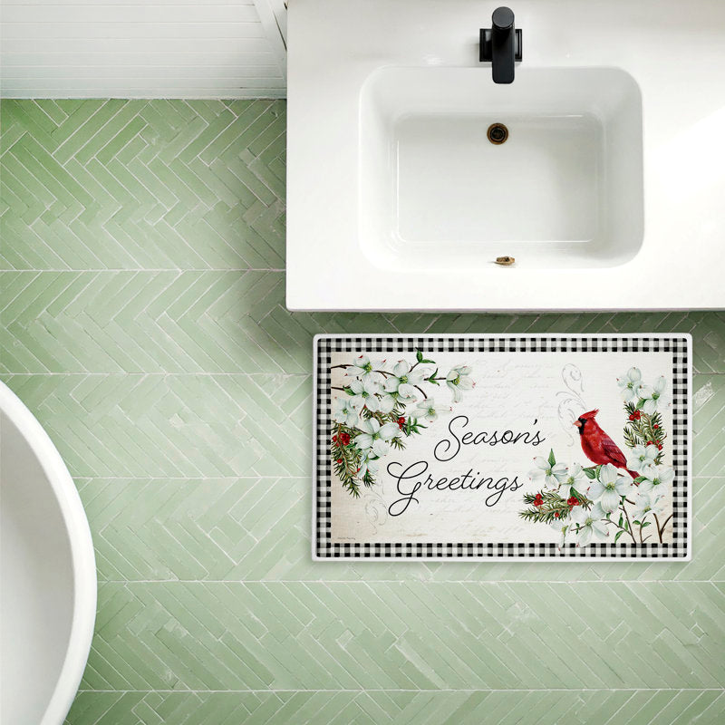 Winter Cardinals & Dogwood Printed Plush Bath Mat and Bath Rug, design by Danielle Murray, 18"x30"