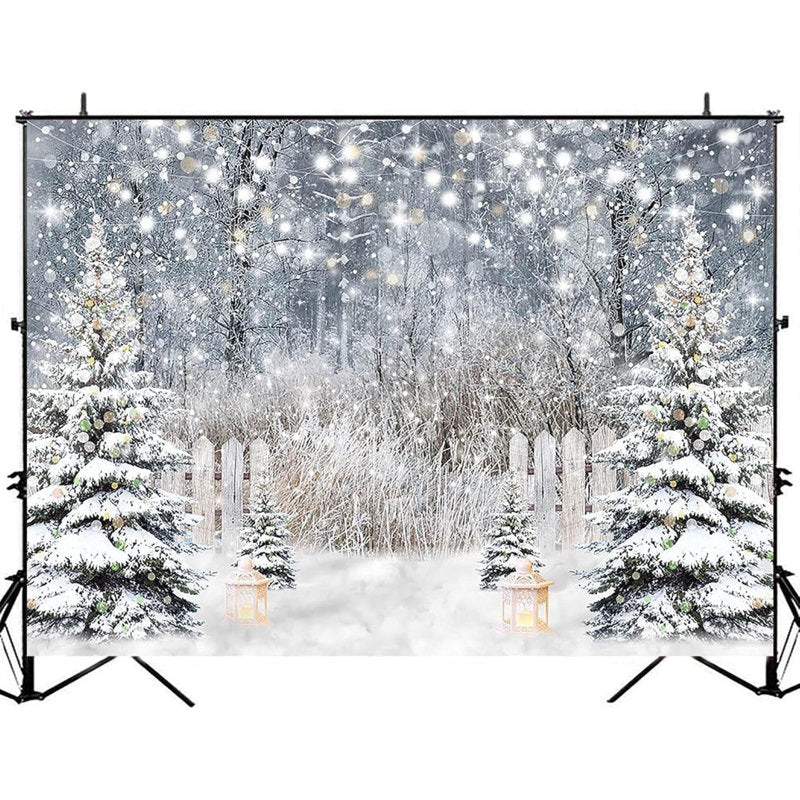 Winter Photography Backdrop Glitter Snowy Forest Pine Tree Background Snow Christmas Xmas Holiday Party Decor Banner Portrait Studio Booth Photobooth Props