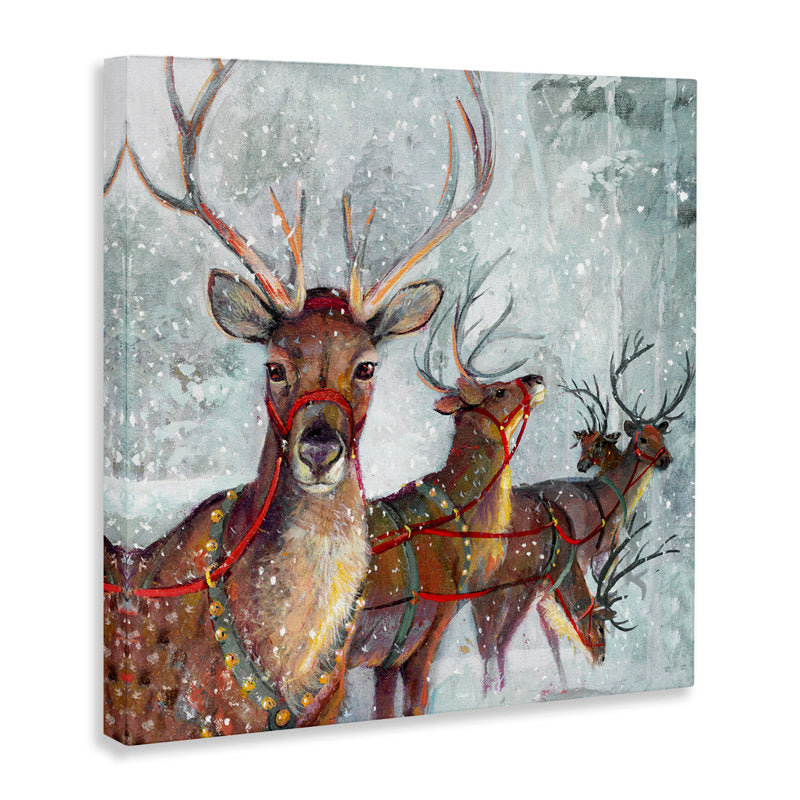 Winter Reindeer Holiday Landscape Canvas Wall Art by Ruane Manning