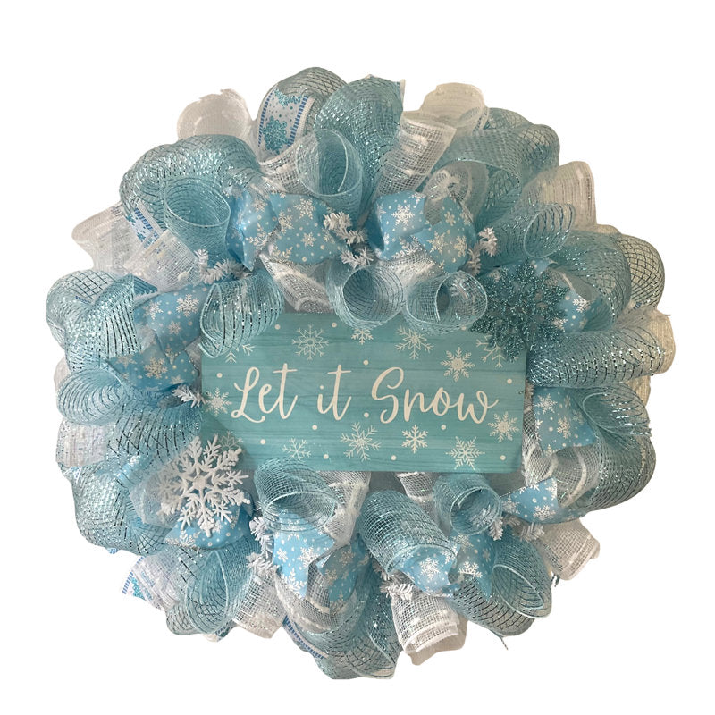 Pre-Lit Artificial Pine Christmas Wreath hanging on a front door