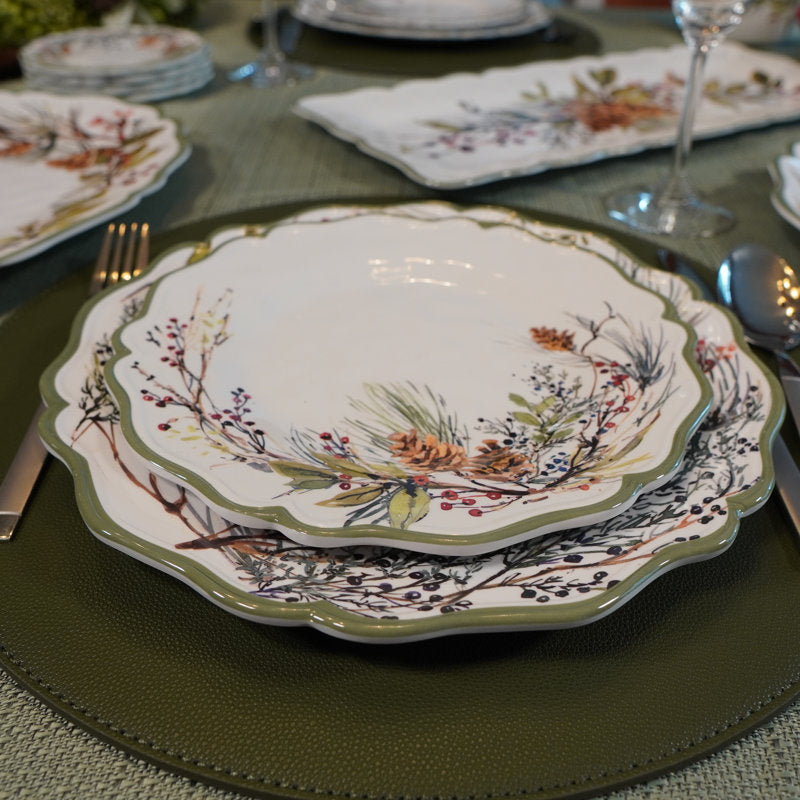 Winters Forest 12pc Melamine Dware Set 4-Dinner Plate 11" 4-Salad Plate 9" 4-Bowl 8.5" x 2"