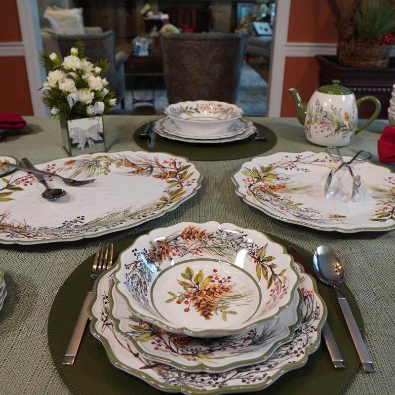 Winters Forest 12pc Melamine Dware Set 4-Dinner Plate 11" 4-Salad Plate 9" 4-Bowl 8.5" x 2"