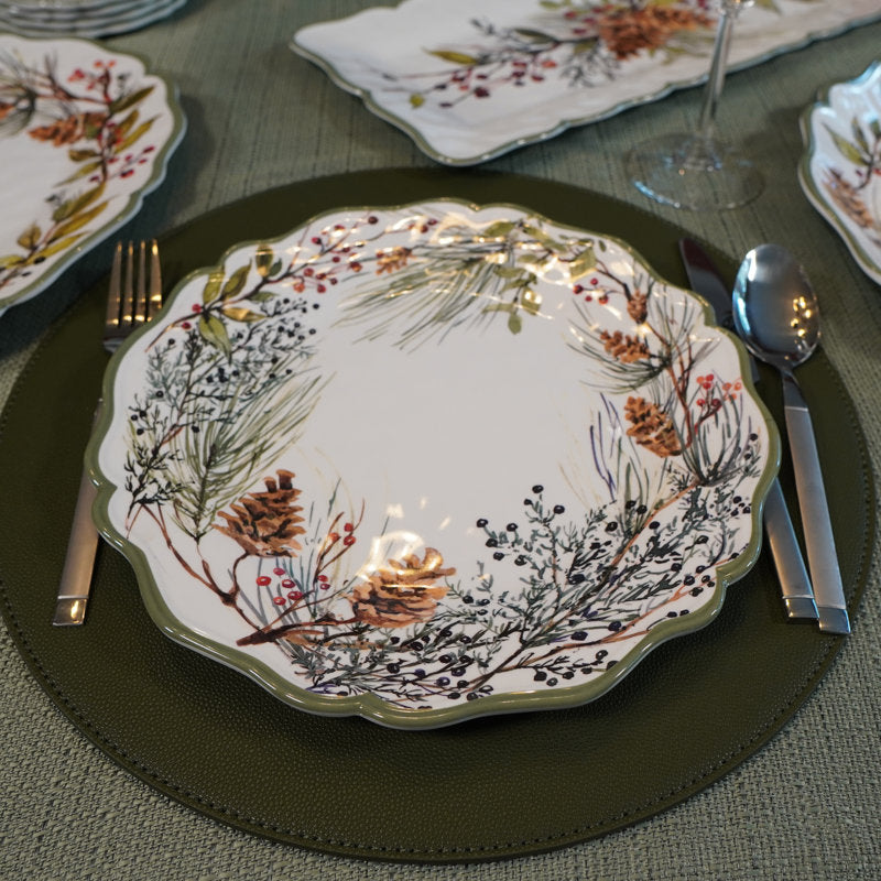 Winters Forest 12pc Melamine Dware Set 4-Dinner Plate 11" 4-Salad Plate 9" 4-Bowl 8.5" x 2"