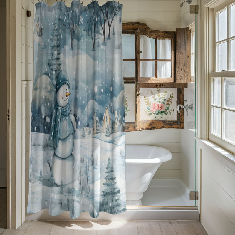 Wintry Snowman - Premium Shower Curtain