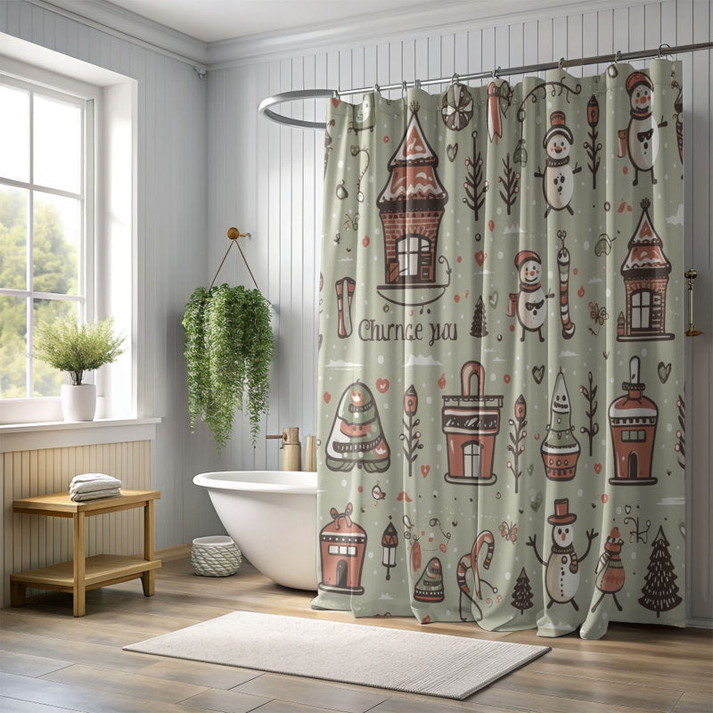 Wintry Snowman Abstract - Premium Shower Curtain
