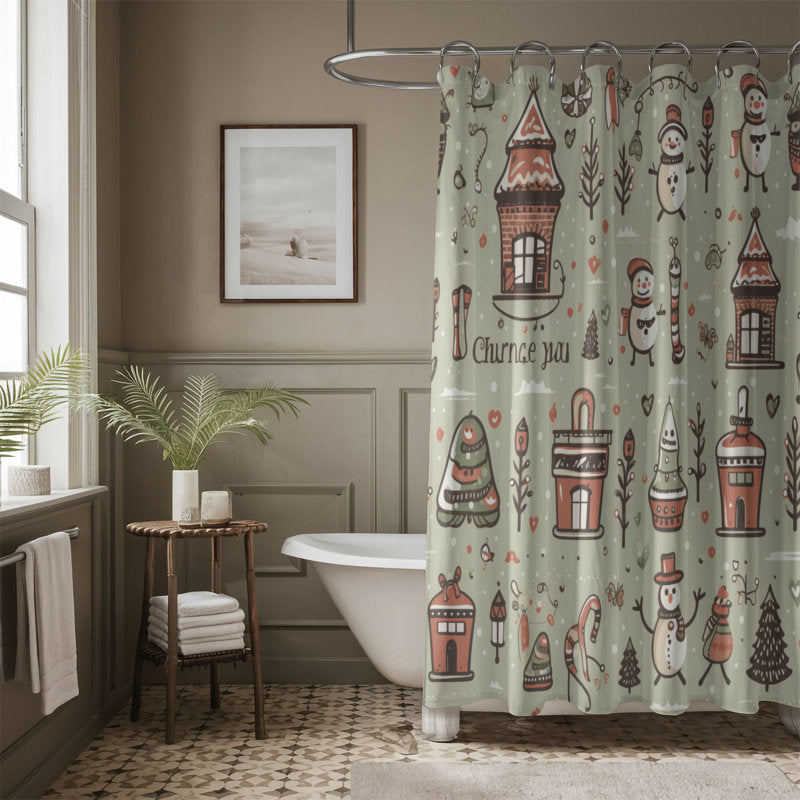 Wintry Snowman Abstract - Premium Shower Curtain
