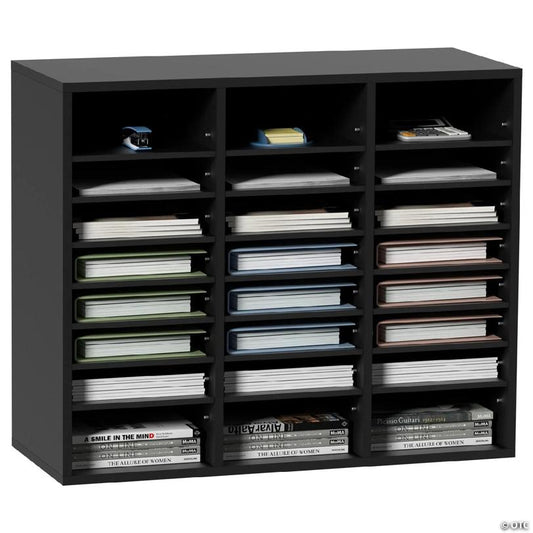 Wood Literature Organizer Adjustable File Sorter 24 Compartments Black