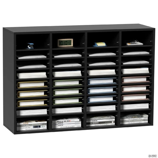 Wood Literature Organizer Adjustable File Sorter 36 Compartments Black