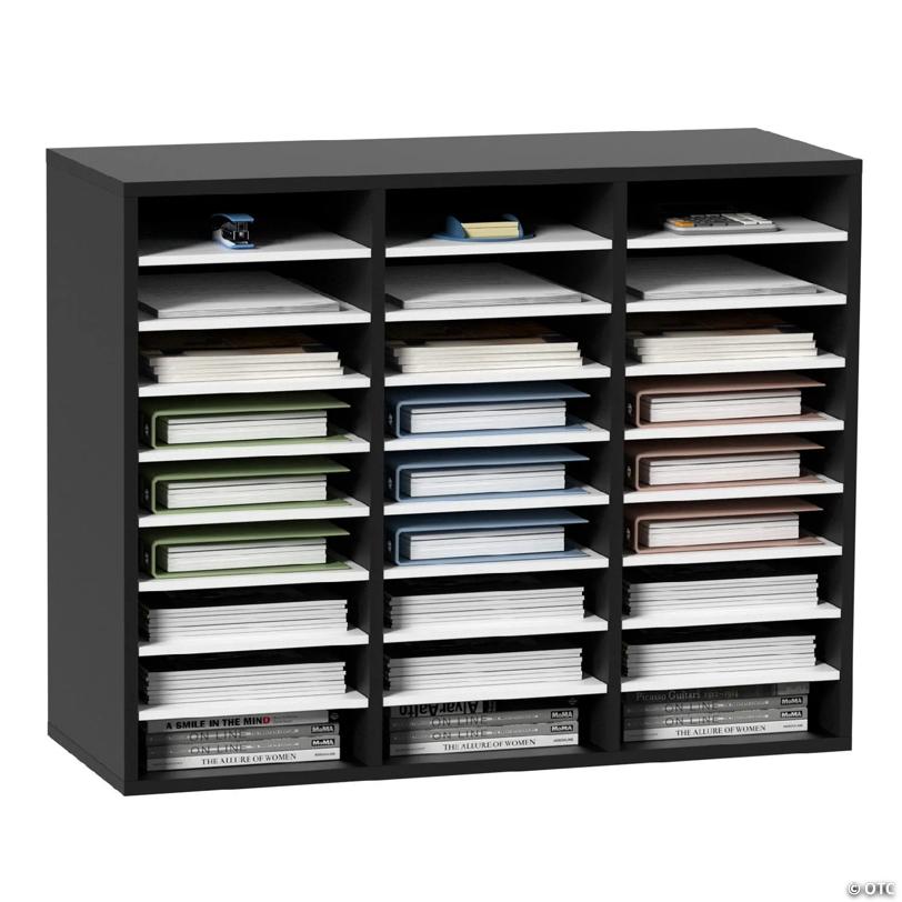 Wood Literature Organizer File Sorter Paper Storage Holder 27 Slots Black