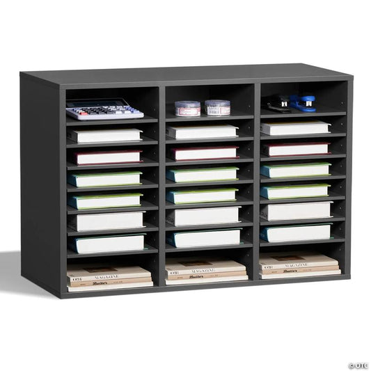 Wooden Literature Organizer 24 Compartments with Adjustable Shelves Grey