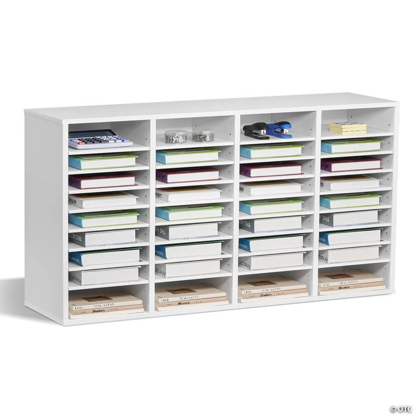 Wooden Literature Organizer 36 Compartments with Adjustable Shelves White