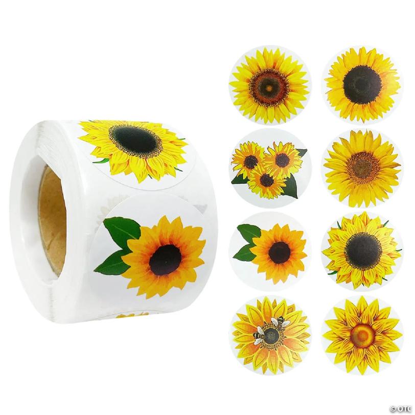 Wrapables 1.5" Thank You Stickers Roll, Sealing Stickers and Labels (500pcs), Sunflower | USA Decoration®