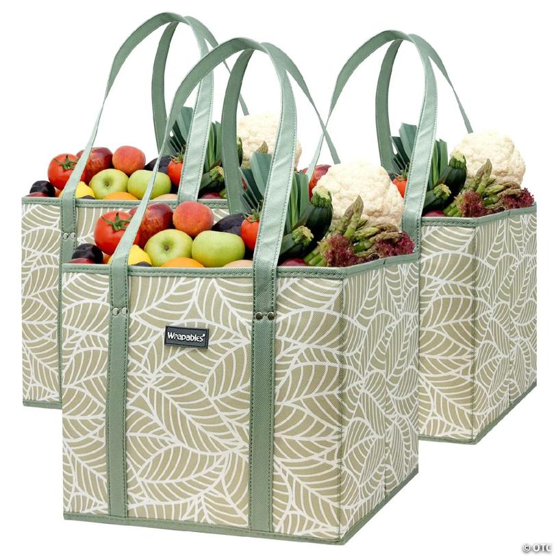 Wrapables 3Pk Heavy Duty Reusable Grocery Bags, Leaves