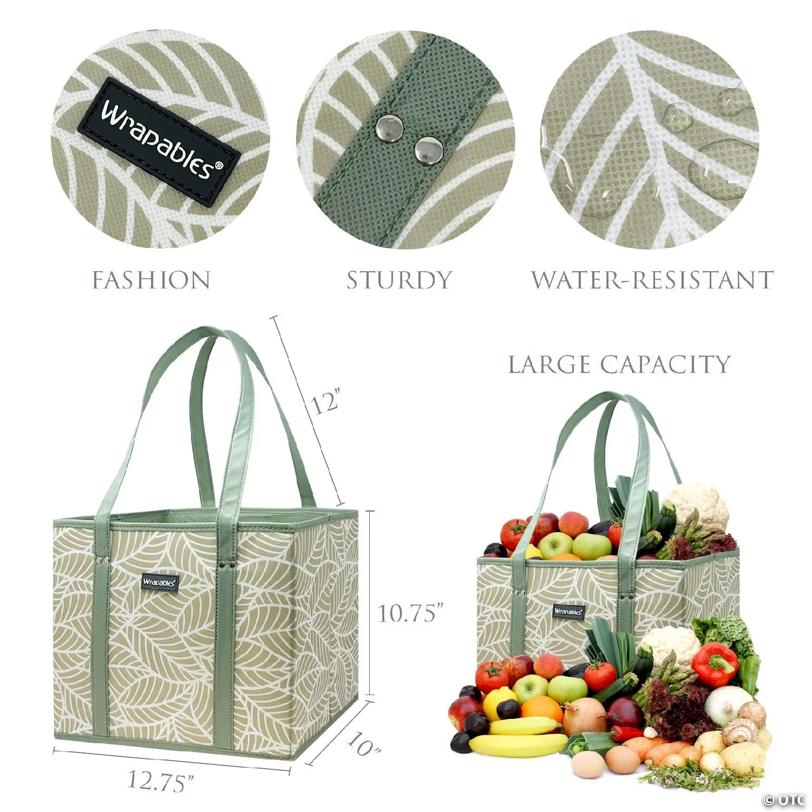 Wrapables 3Pk Heavy Duty Reusable Grocery Bags, Leaves