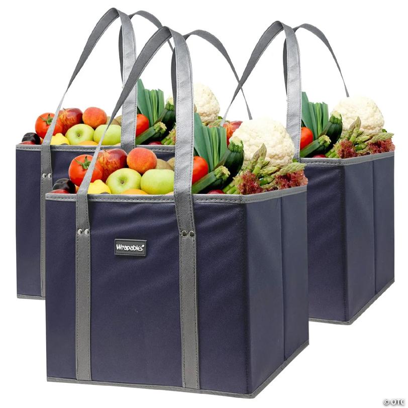 Wrapables 3Pk Heavy Duty Reusable Grocery Bags, Navy