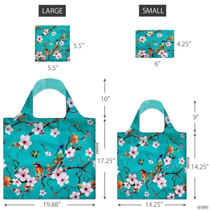 Wrapables AllyBag Collection Large and Small Reusable Shopping Bags (Set of 2), Cherry Blossoms