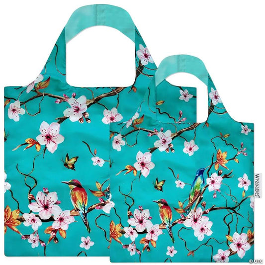 Wrapables AllyBag Collection Large and Small Reusable Shopping Bags (Set of 2), Cherry Blossoms