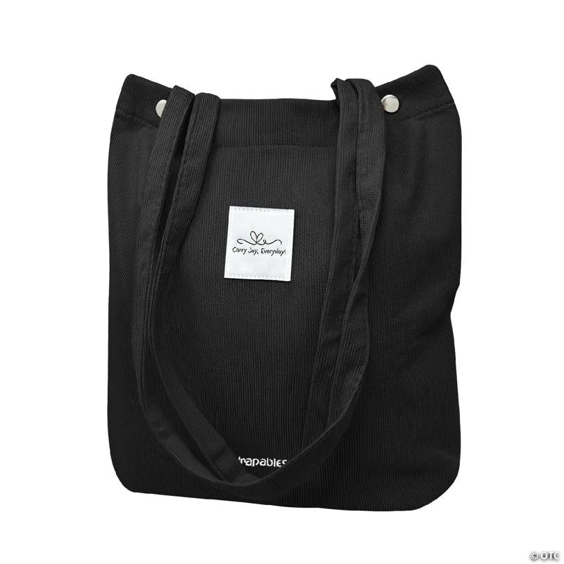 Wrapables Carry Joy Corduroy Tote Bag, Casual Shoulder Handbag, Black