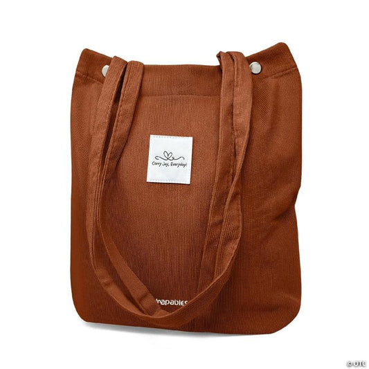 Wrapables Carry Joy Corduroy Tote Bag, Casual Shoulder Handbag, Brown