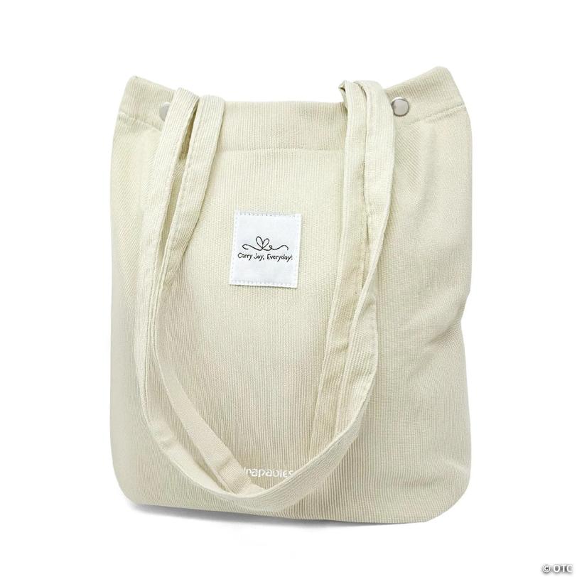 Wrapables Carry Joy Corduroy Tote Bag, Casual Shoulder Handbag, Cream