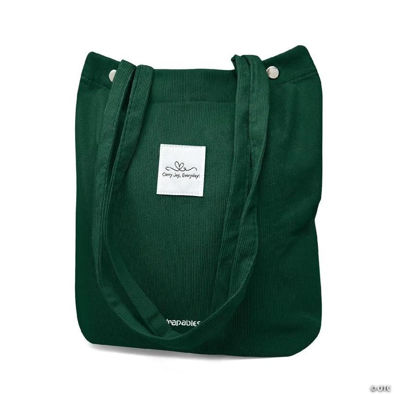 Wrapables Carry Joy Corduroy Tote Bag, Casual Shoulder Handbag, Forest Greeen