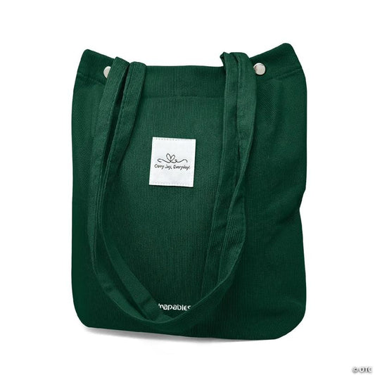 Wrapables Carry Joy Corduroy Tote Bag, Casual Shoulder Handbag, Forest Greeen