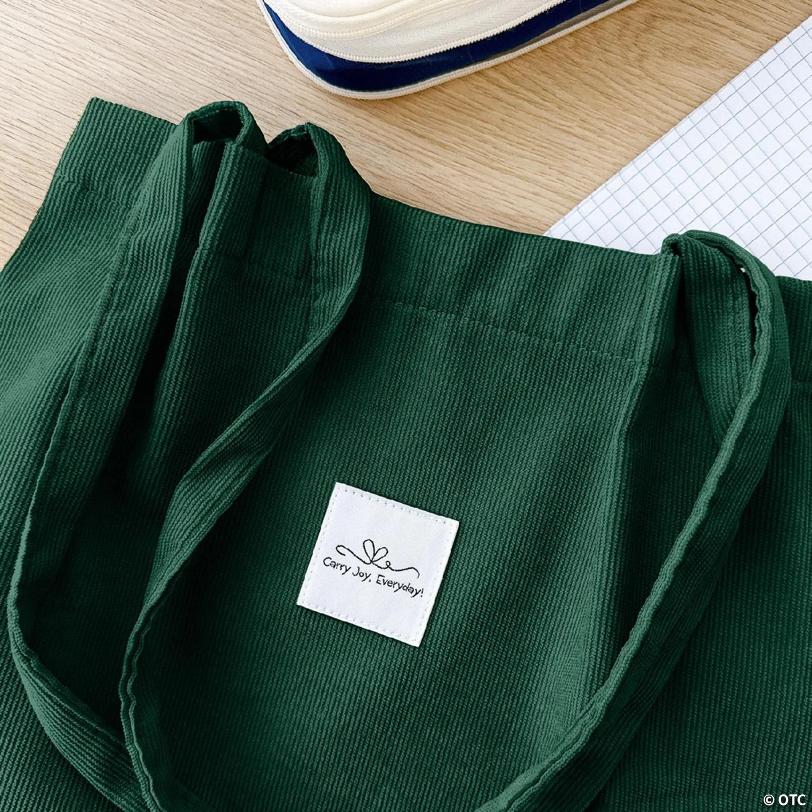 Wrapables Carry Joy Corduroy Tote Bag, Casual Shoulder Handbag, Forest Greeen