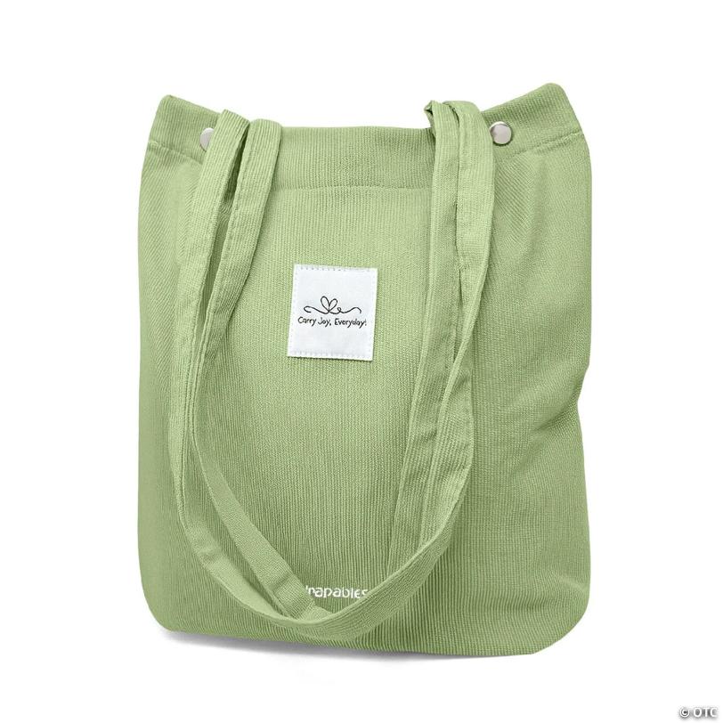 Wrapables Carry Joy Corduroy Tote Bag, Casual Shoulder Handbag, Light Green