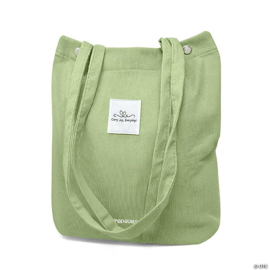 Wrapables Carry Joy Corduroy Tote Bag, Casual Shoulder Handbag, Light Green