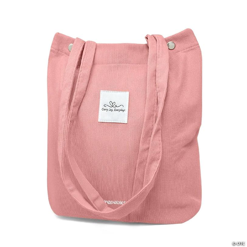 Wrapables Carry Joy Corduroy Tote Bag, Casual Shoulder Handbag, Light Pink