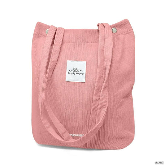 Wrapables Carry Joy Corduroy Tote Bag, Casual Shoulder Handbag, Light Pink