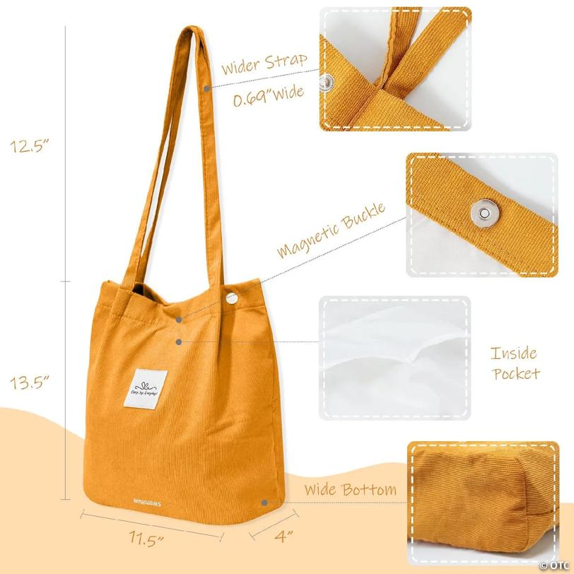 Wrapables Carry Joy Corduroy Tote Bag, Casual Shoulder Handbag, Marigold