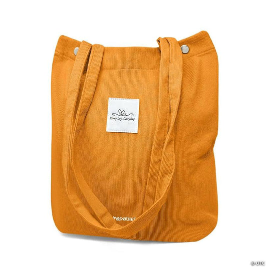 Wrapables Carry Joy Corduroy Tote Bag, Casual Shoulder Handbag, Marigold