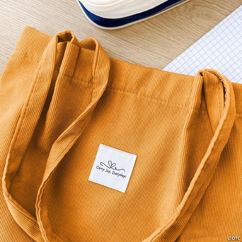 Wrapables Carry Joy Corduroy Tote Bag, Casual Shoulder Handbag, Marigold