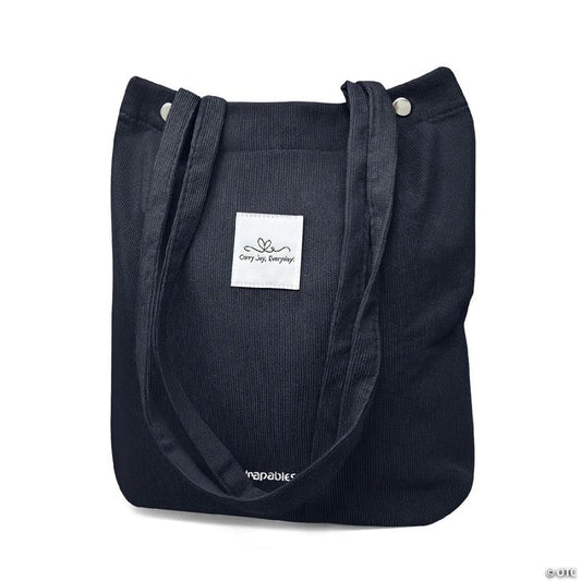 Wrapables Carry Joy Corduroy Tote Bag, Casual Shoulder Handbag, Navy