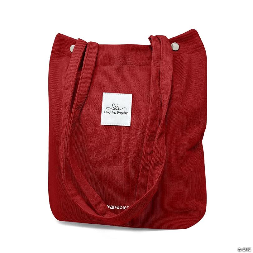 Wrapables Carry Joy Corduroy Tote Bag, Casual Shoulder Handbag, Red