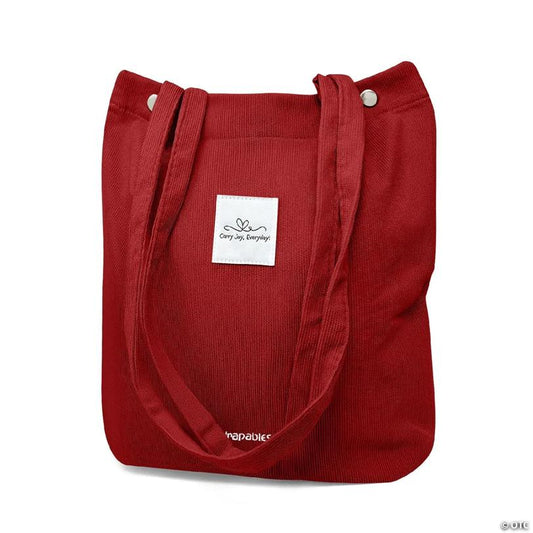 Wrapables Carry Joy Corduroy Tote Bag, Casual Shoulder Handbag, Red