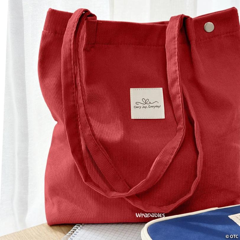 Wrapables Carry Joy Corduroy Tote Bag, Casual Shoulder Handbag, Red