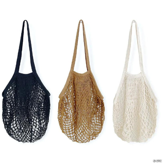 Wrapables Cotton Mesh Net Shopping Bag, Grocery Bag for Vegetables, Produce (Set of 3), Black, Brown, Beige