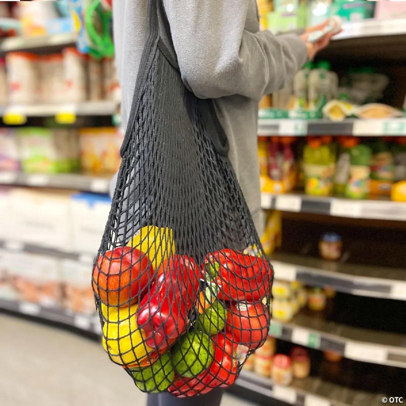 Wrapables Cotton Mesh Net Shopping Bag, Grocery Bag for Vegetables, Produce (Set of 3), Black, Brown, Beige