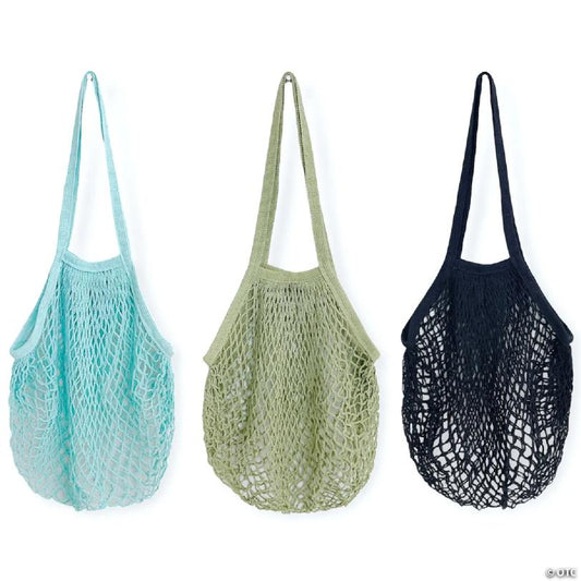 Wrapables Cotton Mesh Net Shopping Bag, Grocery Bag for Vegetables, Produce (Set of 3), Teal, Green, Black
