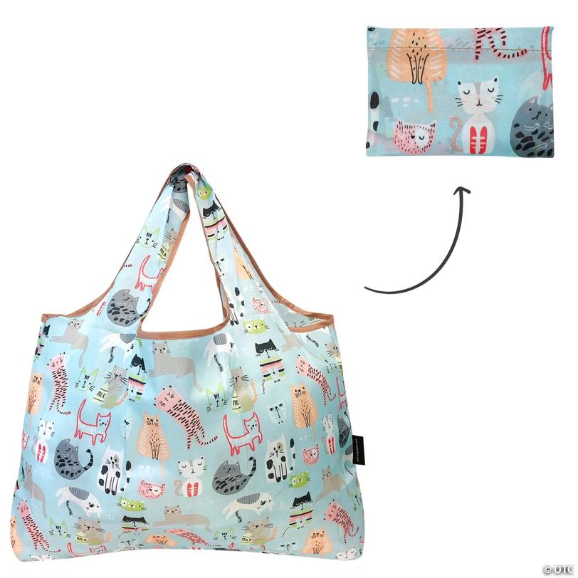 Wrapables Eco-Friendly Large Nylon Reusable Shopping Bags (Set of 3), Cat Lovers